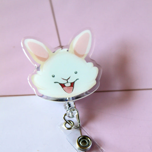 White Bunny Retractable Badge Reel