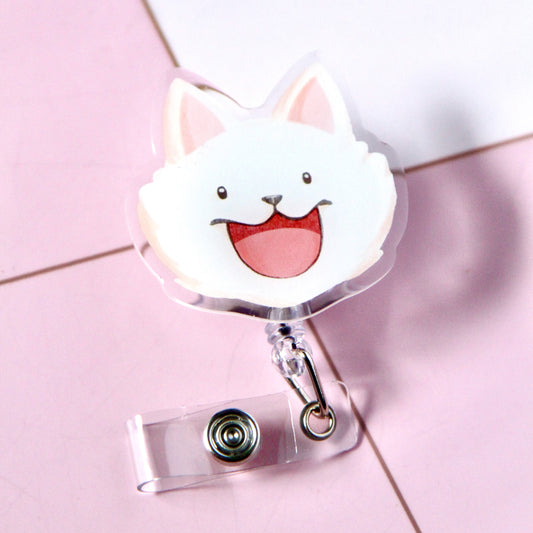 White Cat Retractable Badge Reel