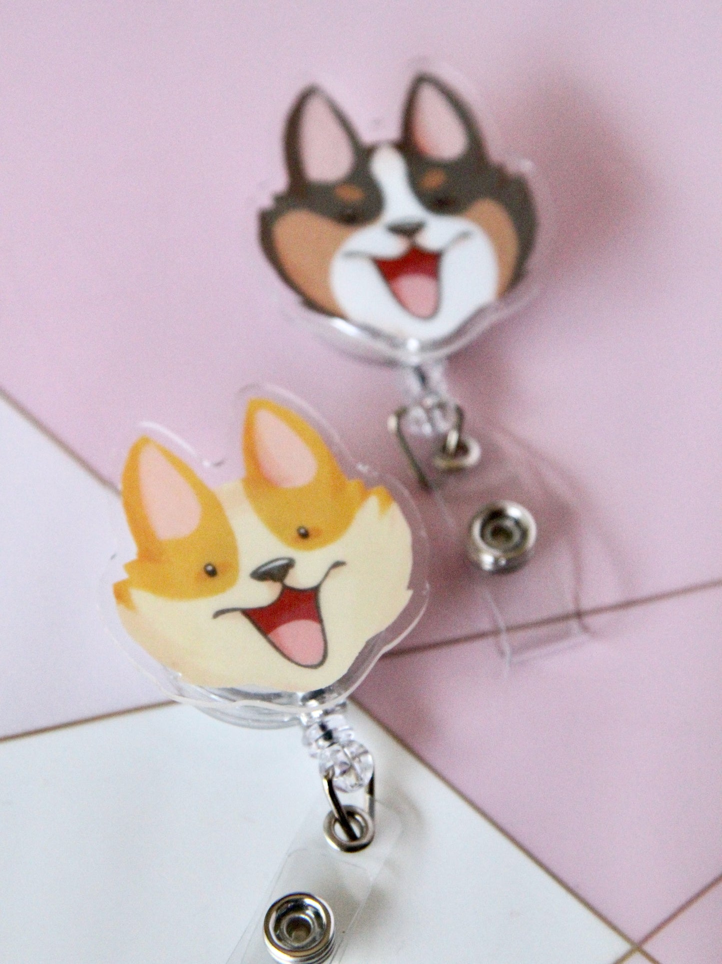 Tri Corgi Retractable Badge Reel