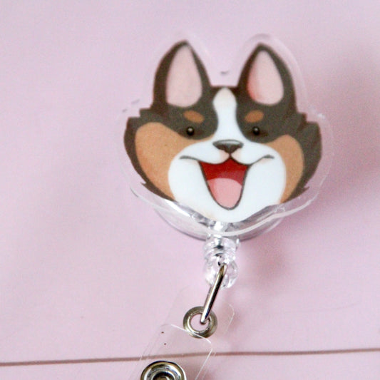 Tri corgi retractable badge reel